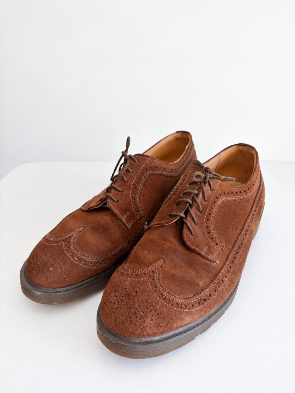 Vintage 90s Dr. Martens Minimalist Brown Suede Made in England Brogues UK 10